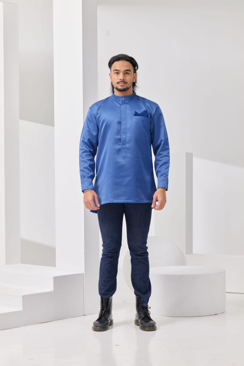 Firenze Cekak Musang Collar Kurta - Navy Blue